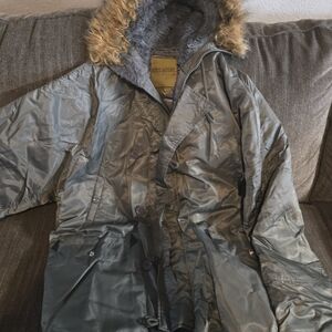 Men's Gray Parka with Faux Fur Hood